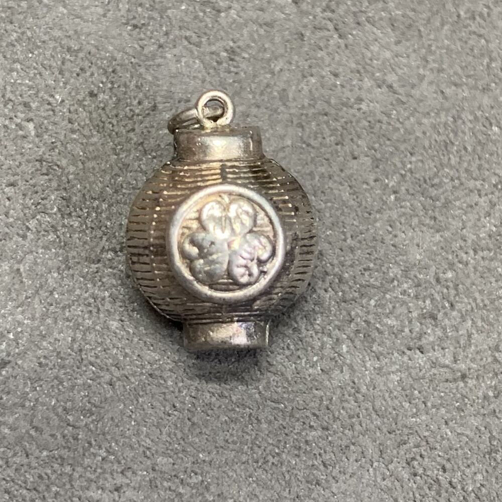 Vintage Asian Paper Lantern Silver Charm 3D Puffy Dangle Sterling Charm Pendant